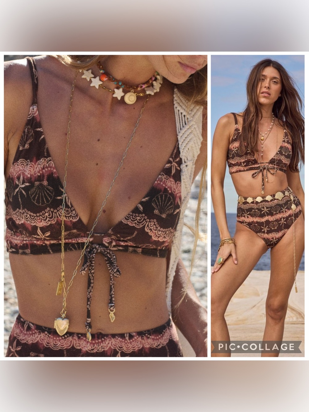 NWT new large free people Spell tie front bikini swim top mermaid cove tri brown